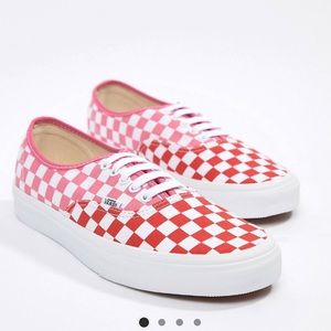 Rare pink and red checkerboard lace up vans shoes